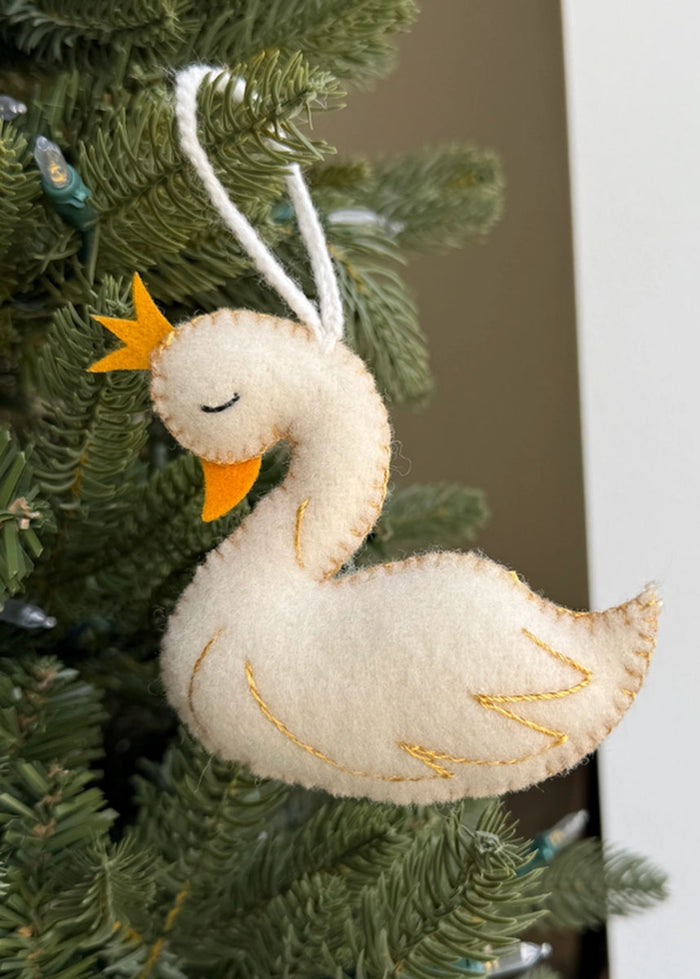 Swan With Crown Felt Ornament