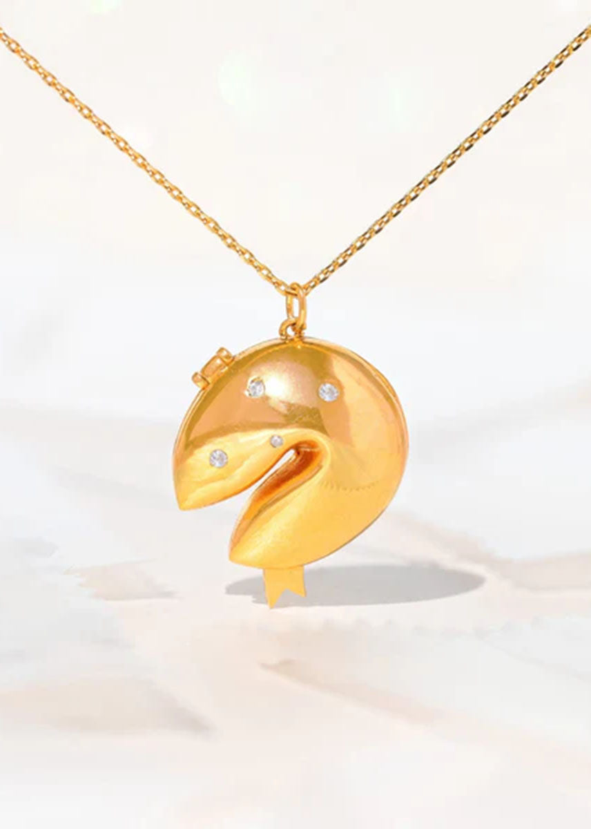 Fortune Cookie Locket Necklace - Gold