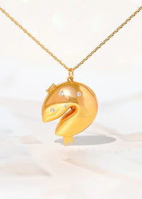 Fortune Cookie Locket Necklace - Gold