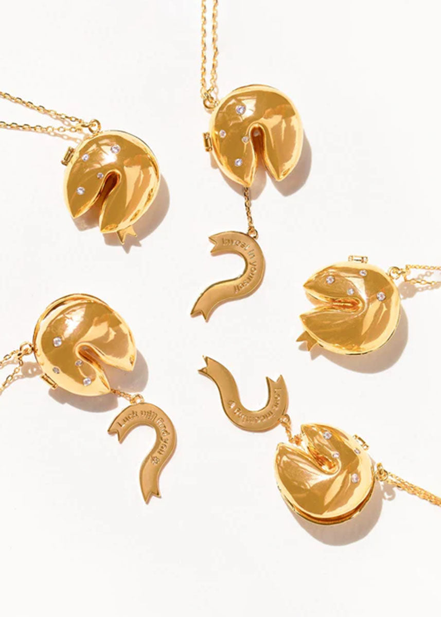 Fortune Cookie Locket Necklace - Gold