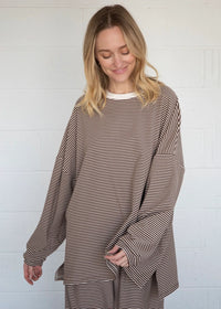 Dani Striped Fleece Oversized Top - Brown