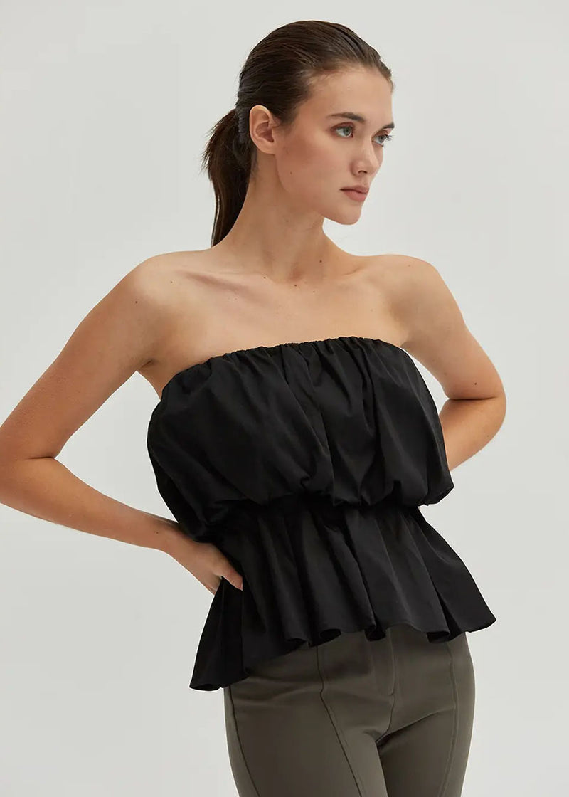 Arianna Bubble Peplum Tube Top - Black