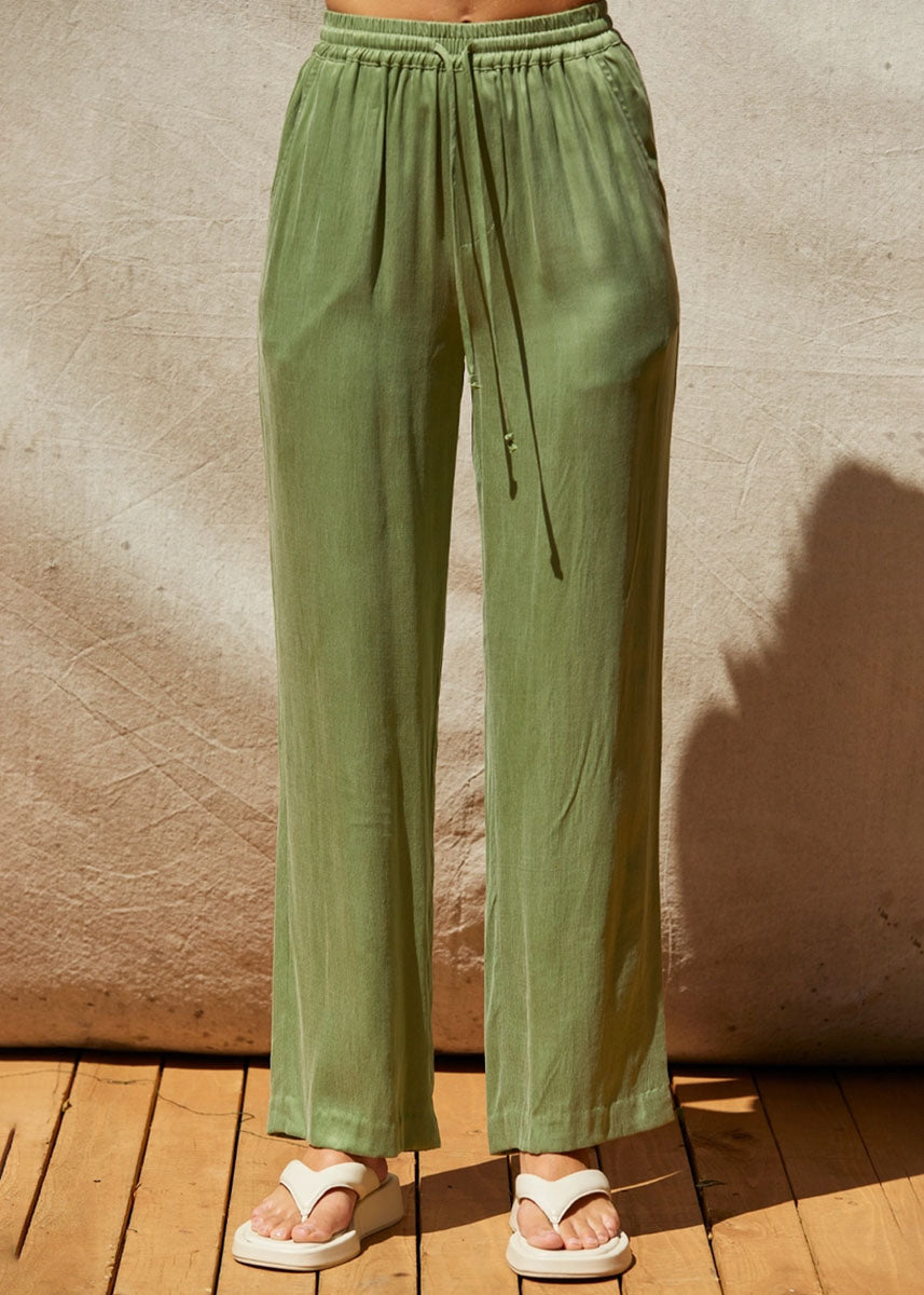 Amelia Pull On Cupro Pants - Matcha