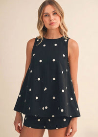 Haylie Polka Dot Tank & Shorts Set - Black & Ivory