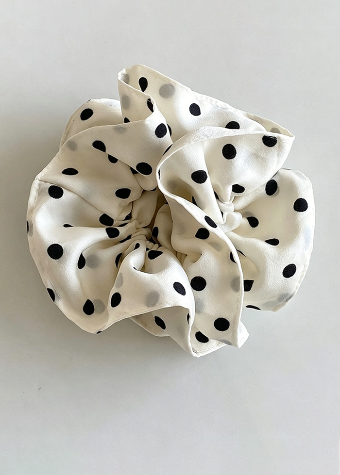Polka Dot Satin Scrunchie - Ivory