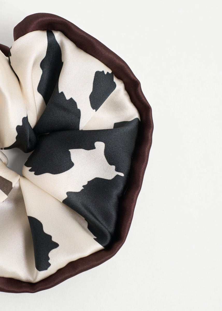 Spot Chic Oversized Silk Scrunchie - Cow Print