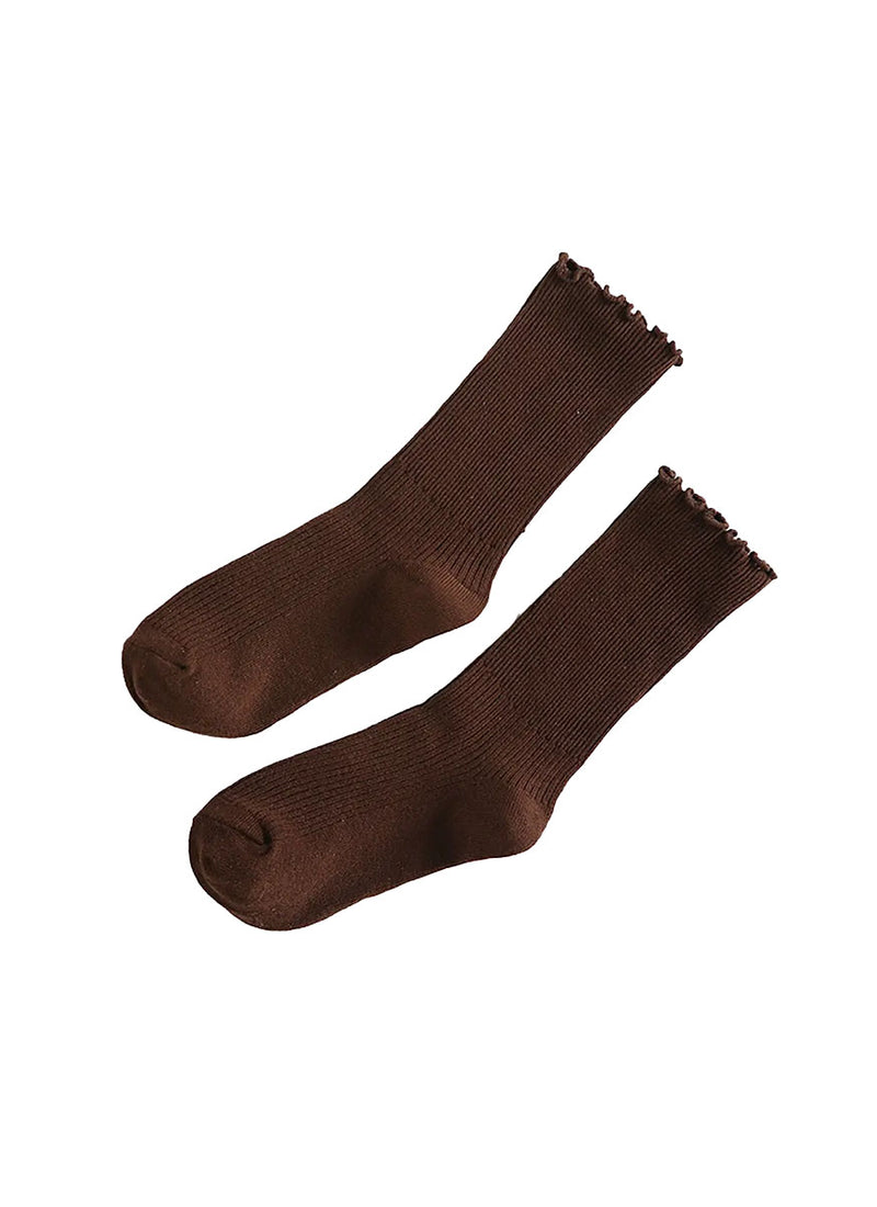 Ruffled Long Socks - Coffee