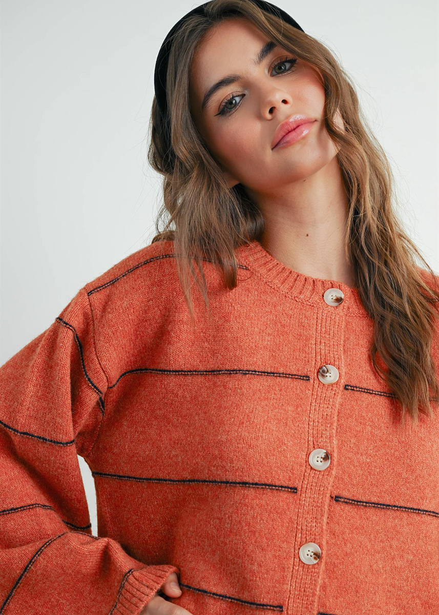 Adaline Striped Cardigan - Rust