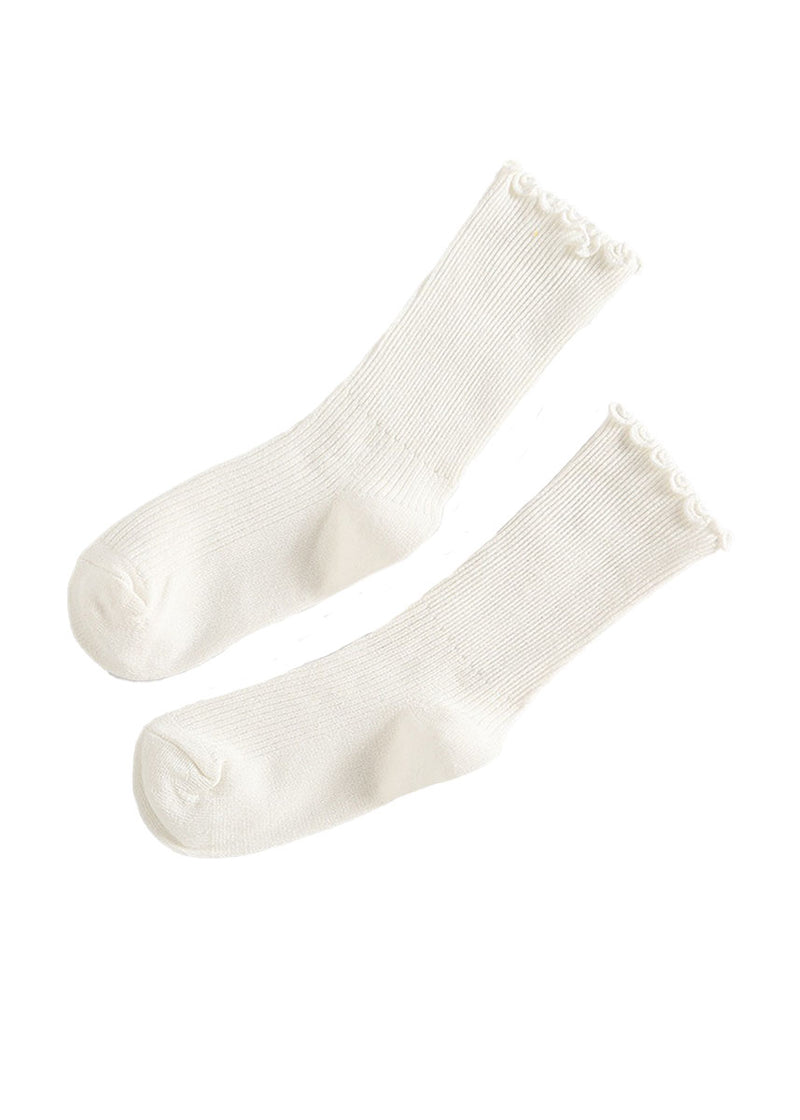 Ruffled Long Socks - White