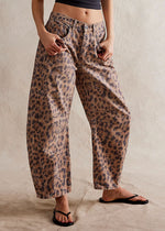 Good Luck Mid Rise Printed Barrel Jeans - Brown Sugar Combo