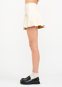 Area Pleated Vegan Leather Mini Skirt - Ivory