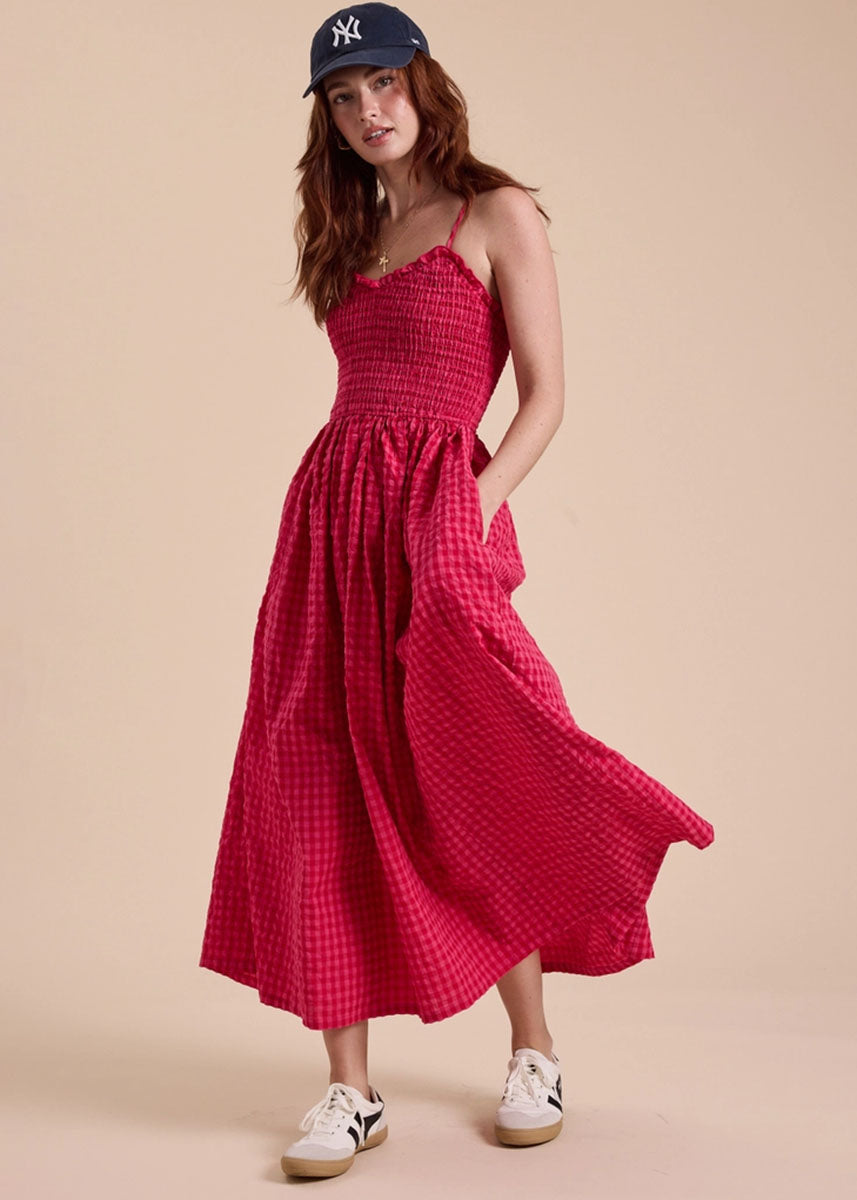 Bonnie Gingham Print Maxi Dress - Cherry