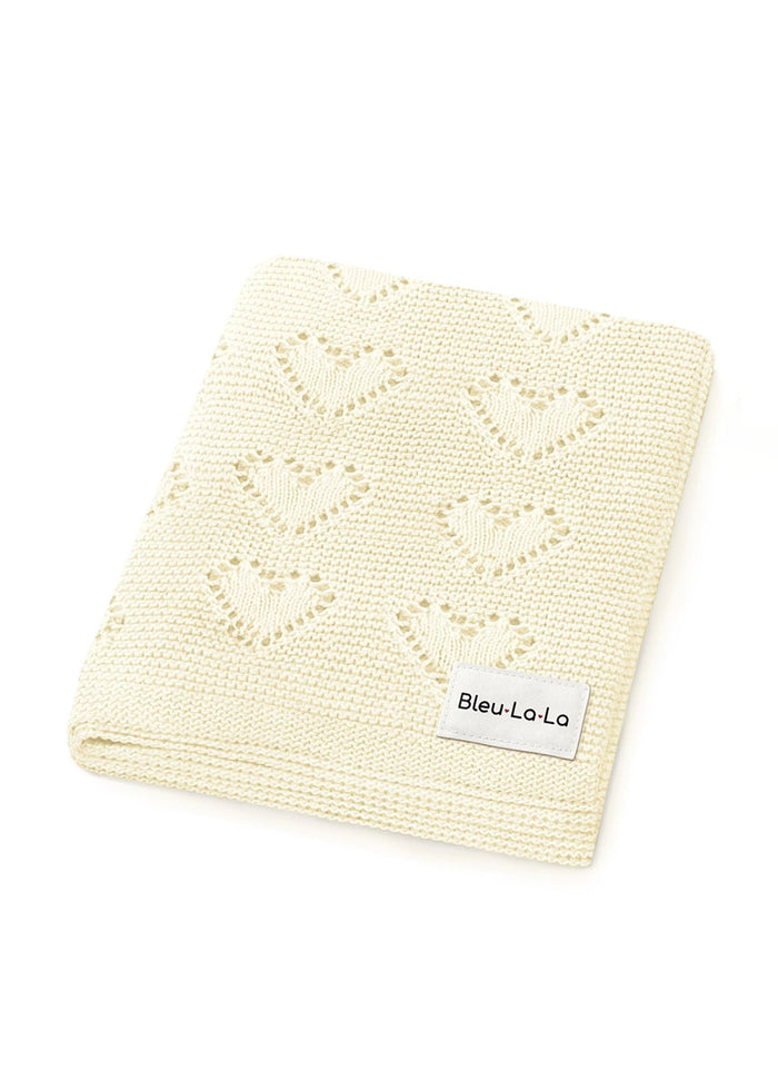 Cotton Receiving & Swaddle Blanket - Cream Heart
