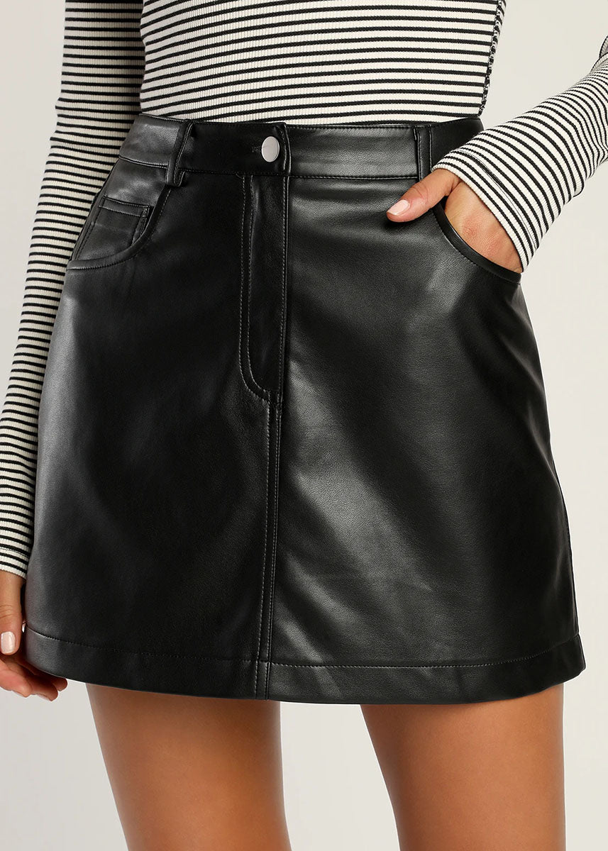 Feels Like Fall Vegan Leather Mini Skirt - Black