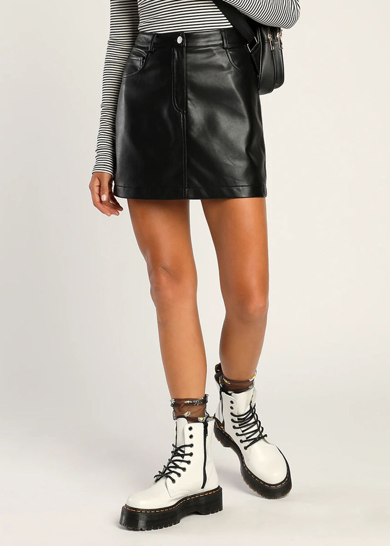 Feels Like Fall Vegan Leather Mini Skirt - Black