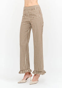Paloma Straight Ruffle Gingham Pant - Brown