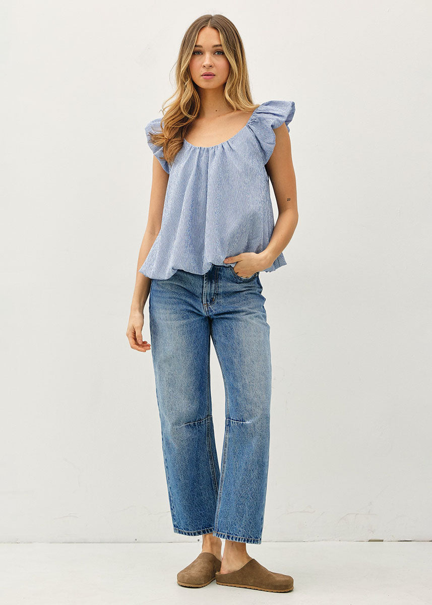 Cami Ruffle Sleeve Top - Blue