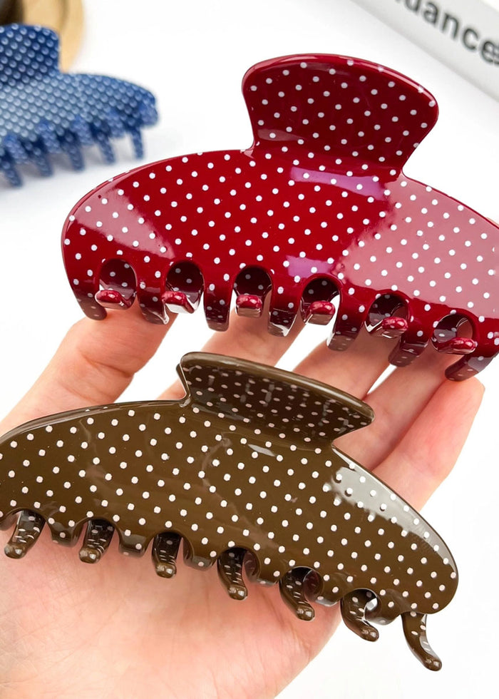 Printed Polka Dot Claw Clip - Brown