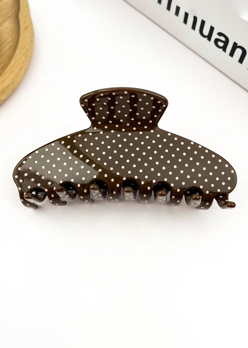 Printed Polka Dot Claw Clip - Brown
