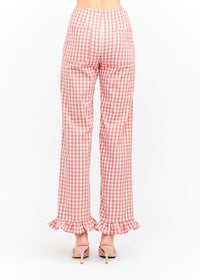 Paloma Straight Ruffle Gingham Pant - Pink