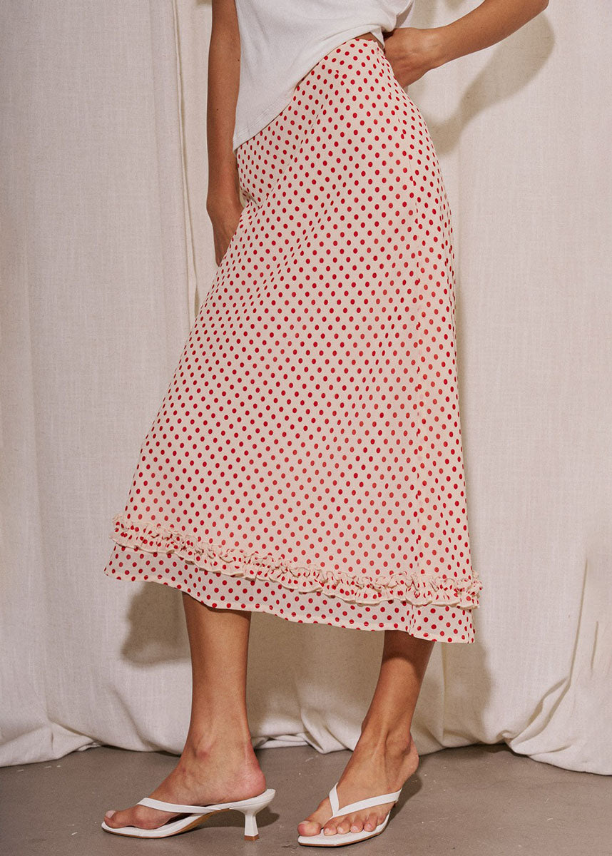 Kayda Midi Ruffle Skirt - Pink & Red