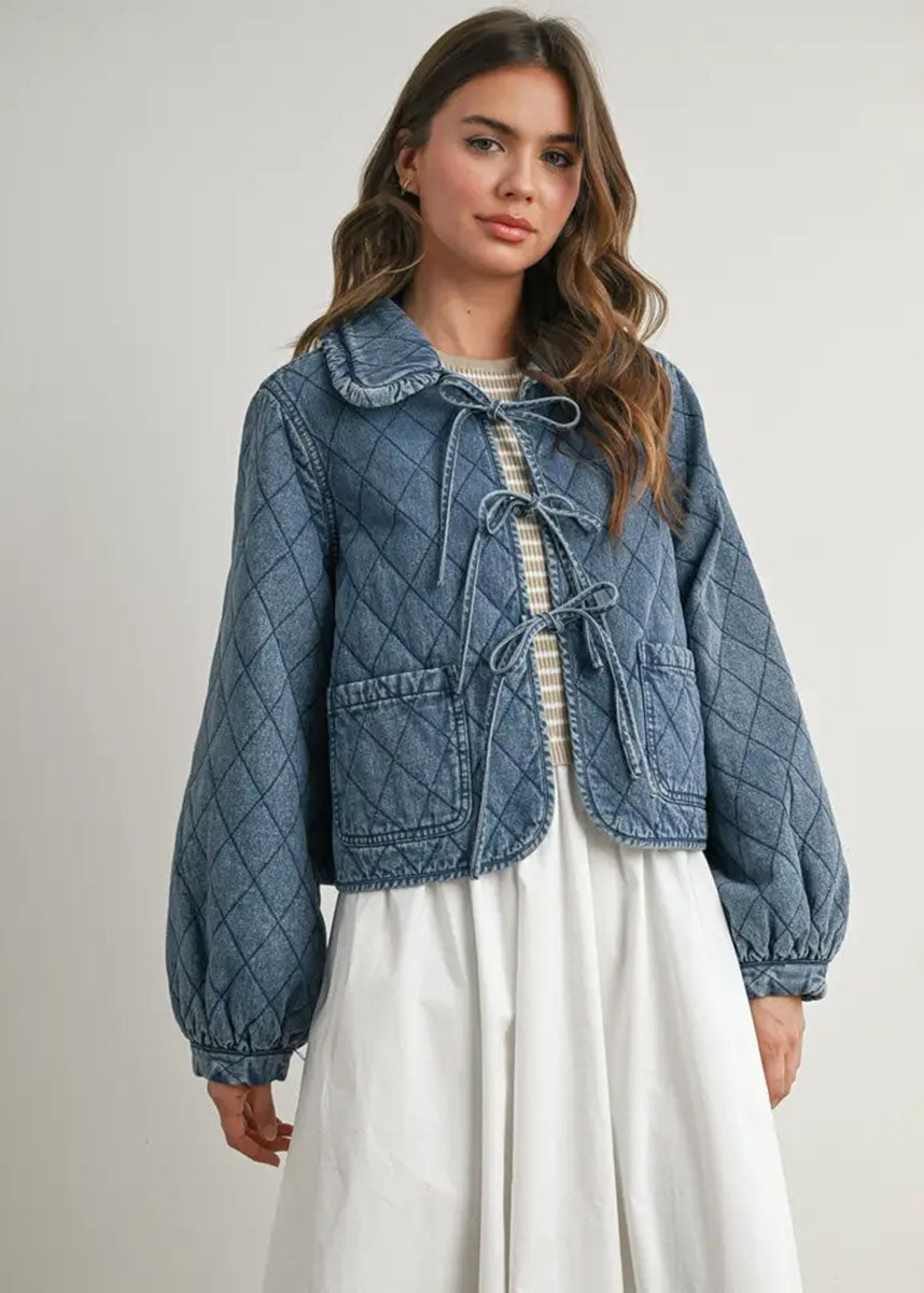 James Quilted Tie-Front Jacket - Denim