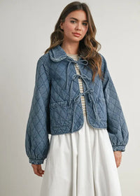 James Quilted Tie-Front Jacket - Denim
