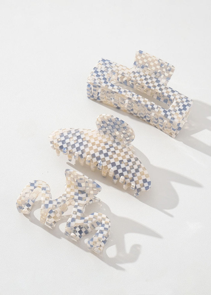 Blue Sand Check Large Claw Clip