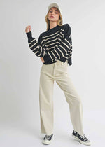 Mary Striped Mock Neck Sweater - Black & Tan