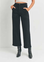 High Rise Cargo Pocket Wide Leg Jean - Black