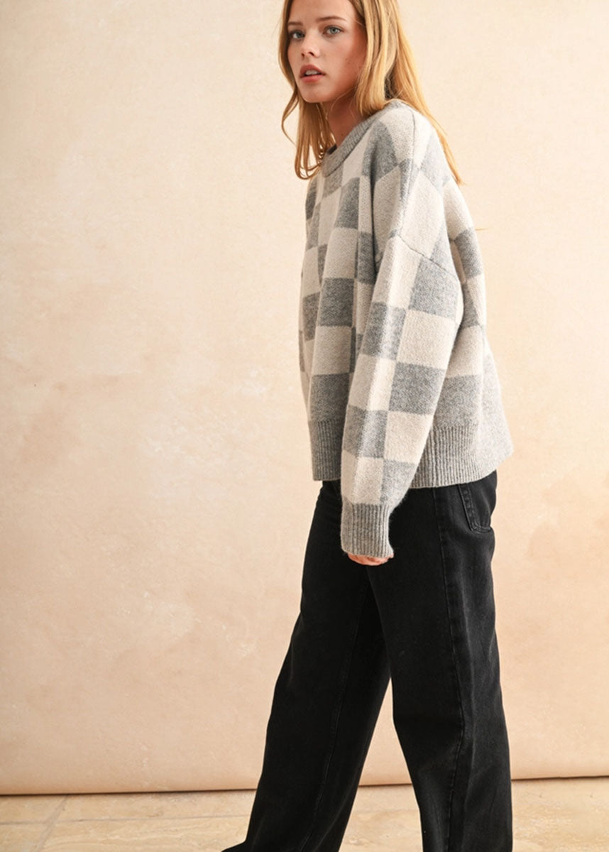 Twila Checker Sweater - Oatmeal Combo