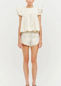 Leah Cotton Ruffle Top - Cream