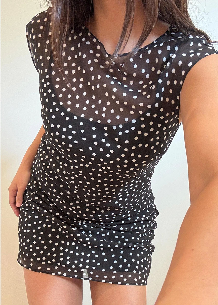 Bettie Polka Dot Chiffon Mini Dress - Black