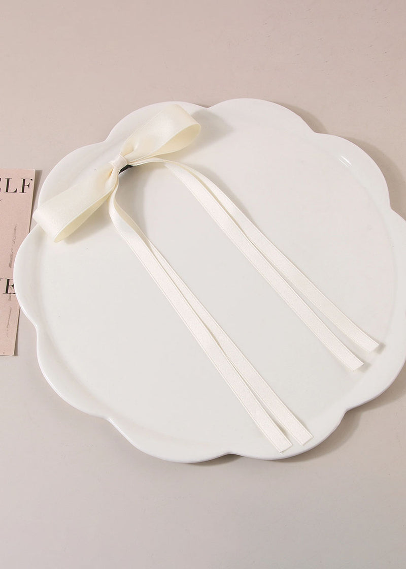 Long Ribbon Bow Clip - Off-White