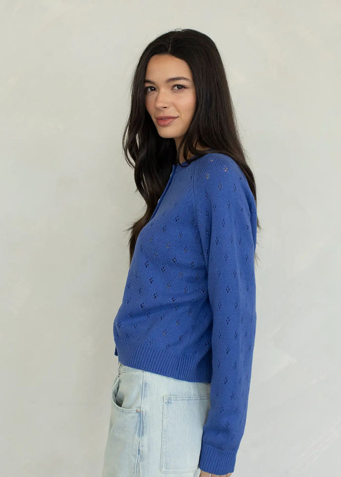 Dara Eyelet Cardigan - Vintage Blue