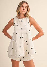Haylie Polka Dot Tank & Shorts Set - Ivory & Black