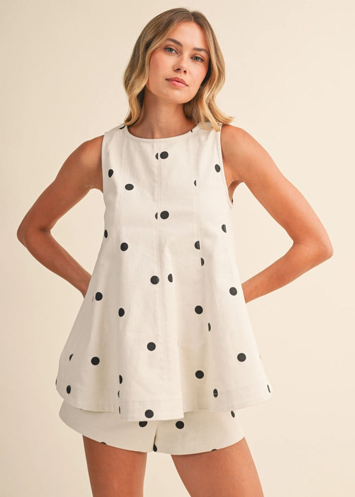Haylie Polka Dot Tank & Shorts Set - Ivory & Black