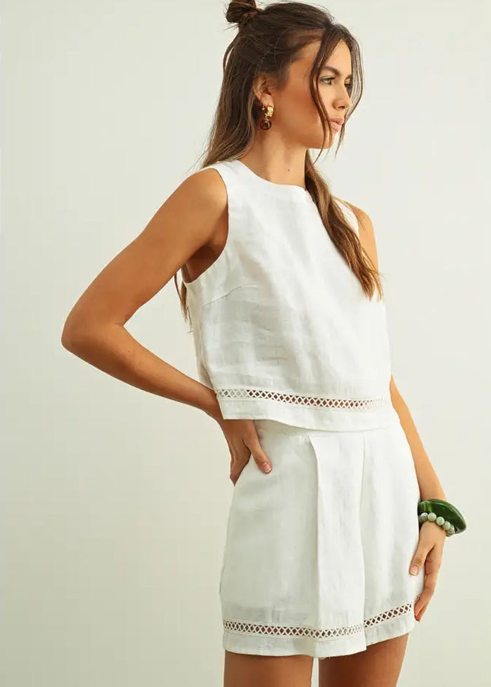 Veila Linen Stitch Crop Top - White
