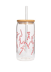Candy Cane Can Glass + Lid & Straw