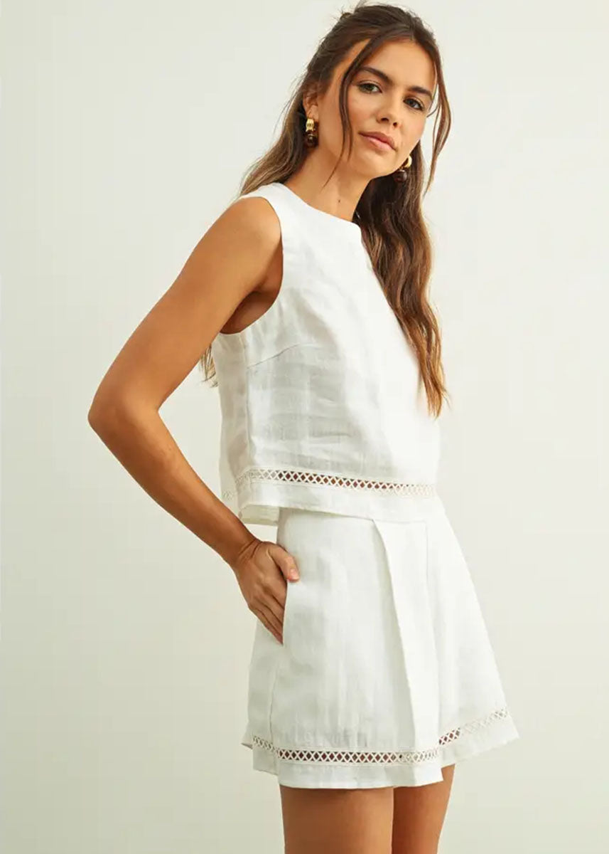 Veila Linen Stitch Crop Top - White