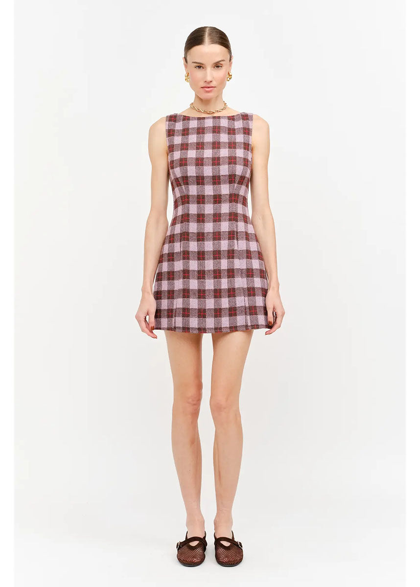 Victoria Plaid Mini Dress - Mauve