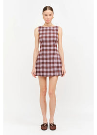 Victoria Plaid Mini Dress - Mauve