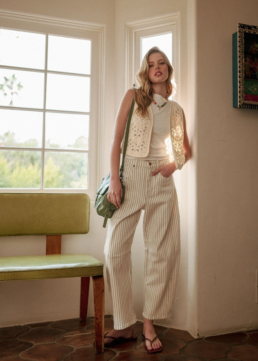 Paige Pinstripe Barrel - White & Black