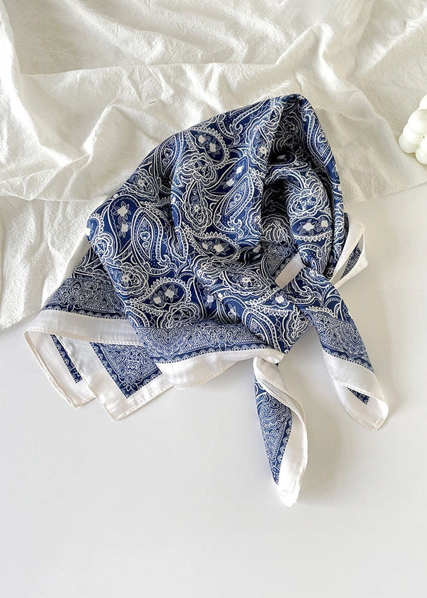 Vintage Paisley Square Satin Scarf - Blue