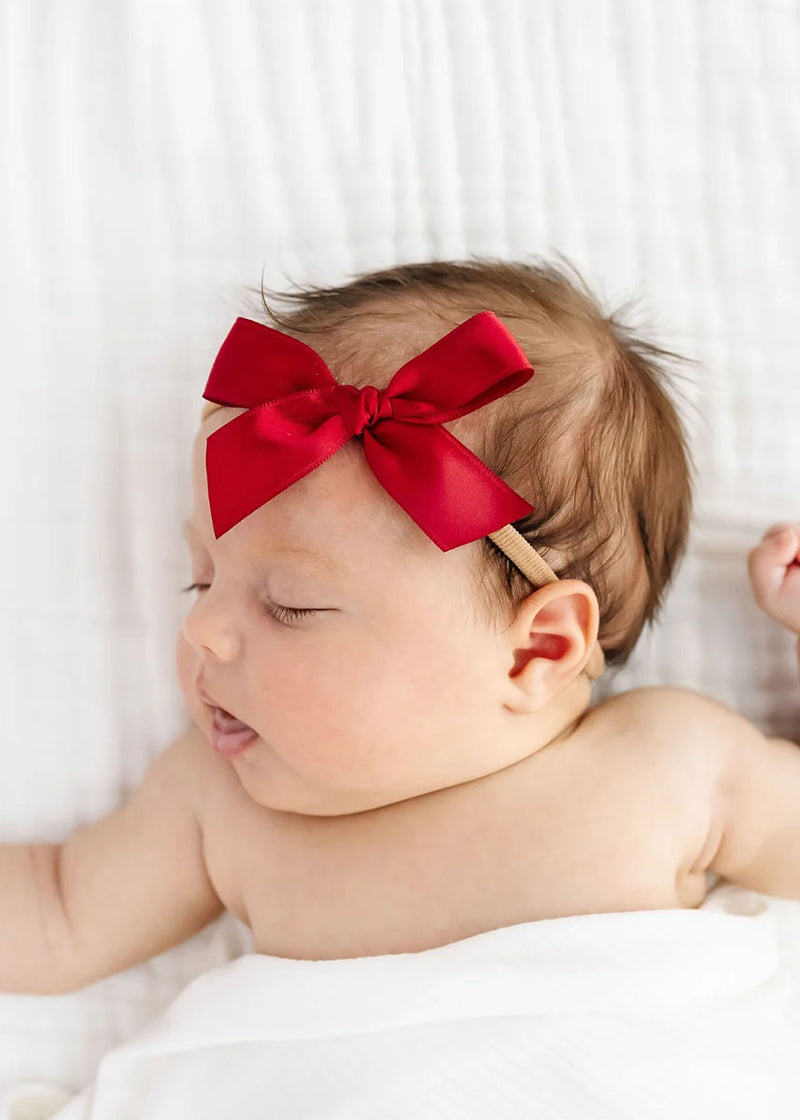 Small Satin Bow Headbands (3 Pack) - Ruby