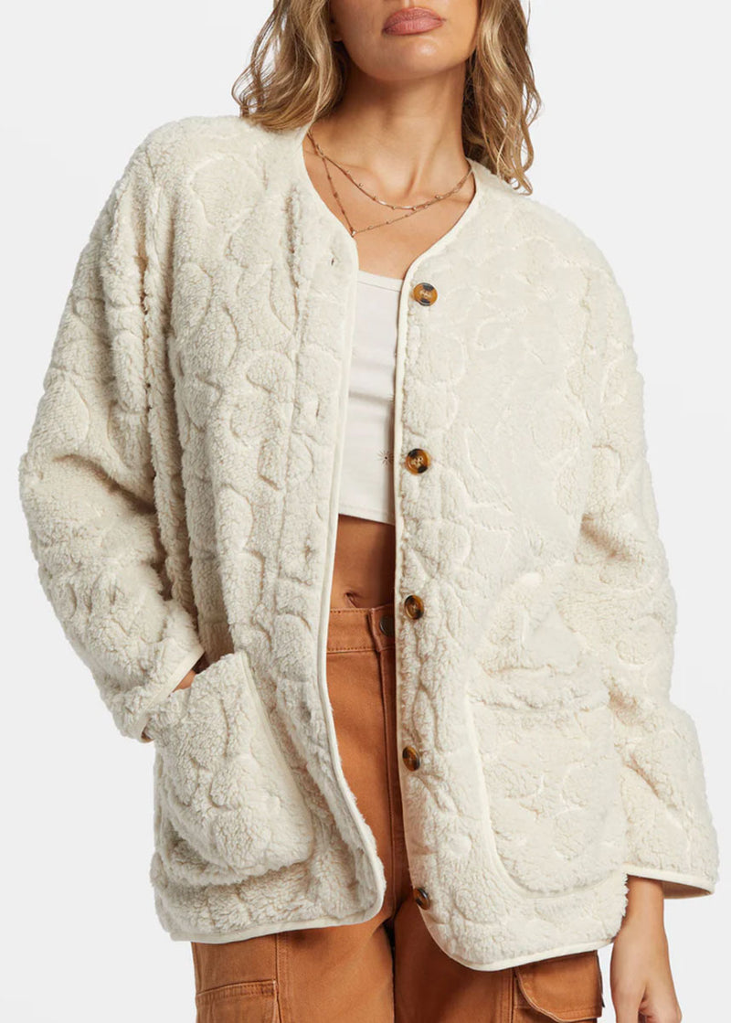 Fireside Cozy Buttoned Fleece Jacket - White Cap