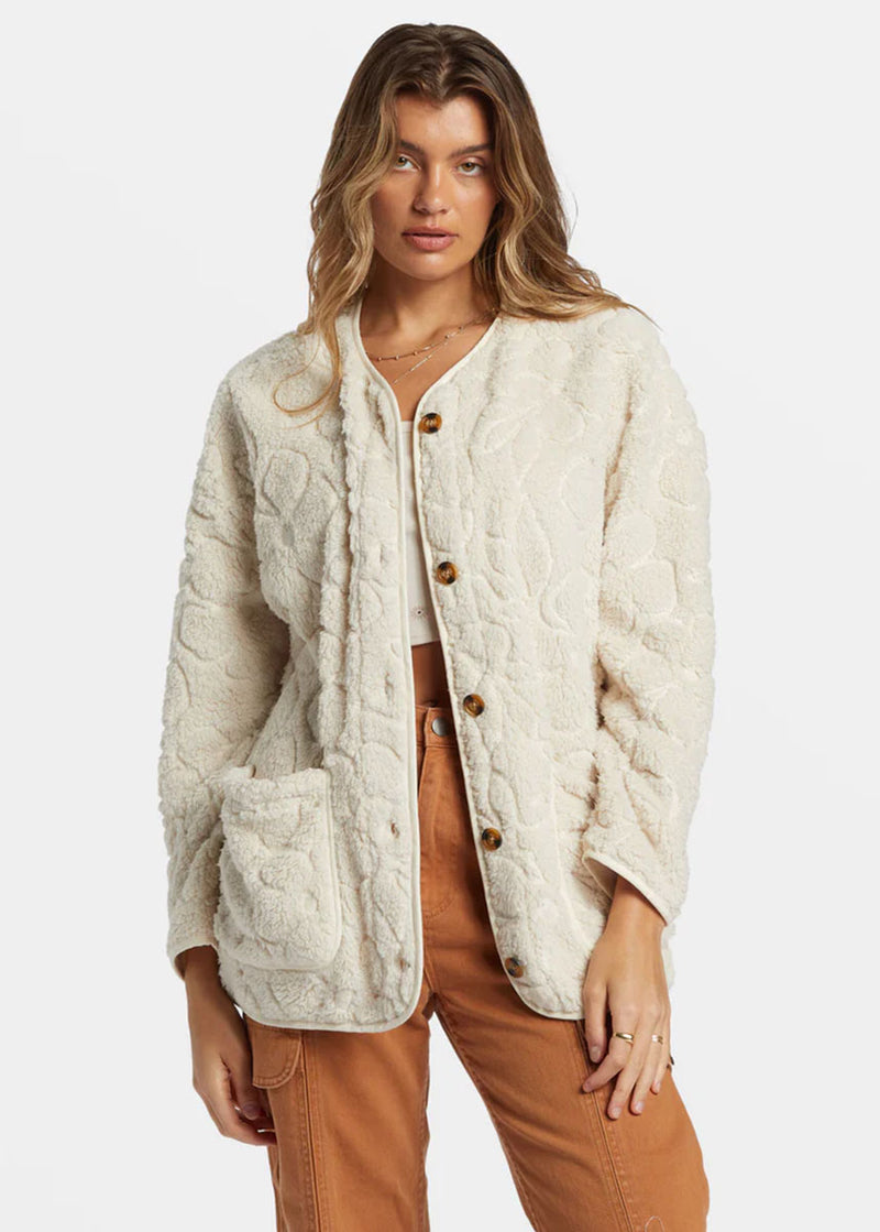 Fireside Cozy Buttoned Fleece Jacket - White Cap