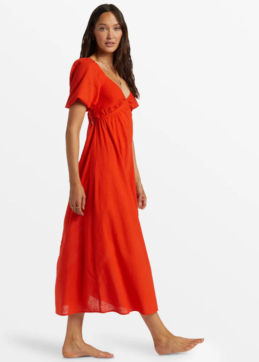 Love Fade Puff Sleeve Maxi - Sunset Red