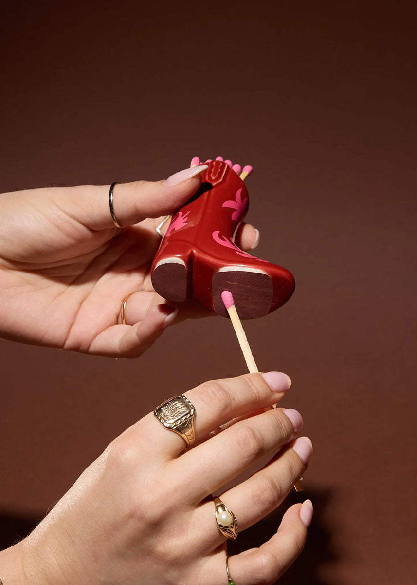 Cowboy Boot Match Holder - Red & Pink Flame