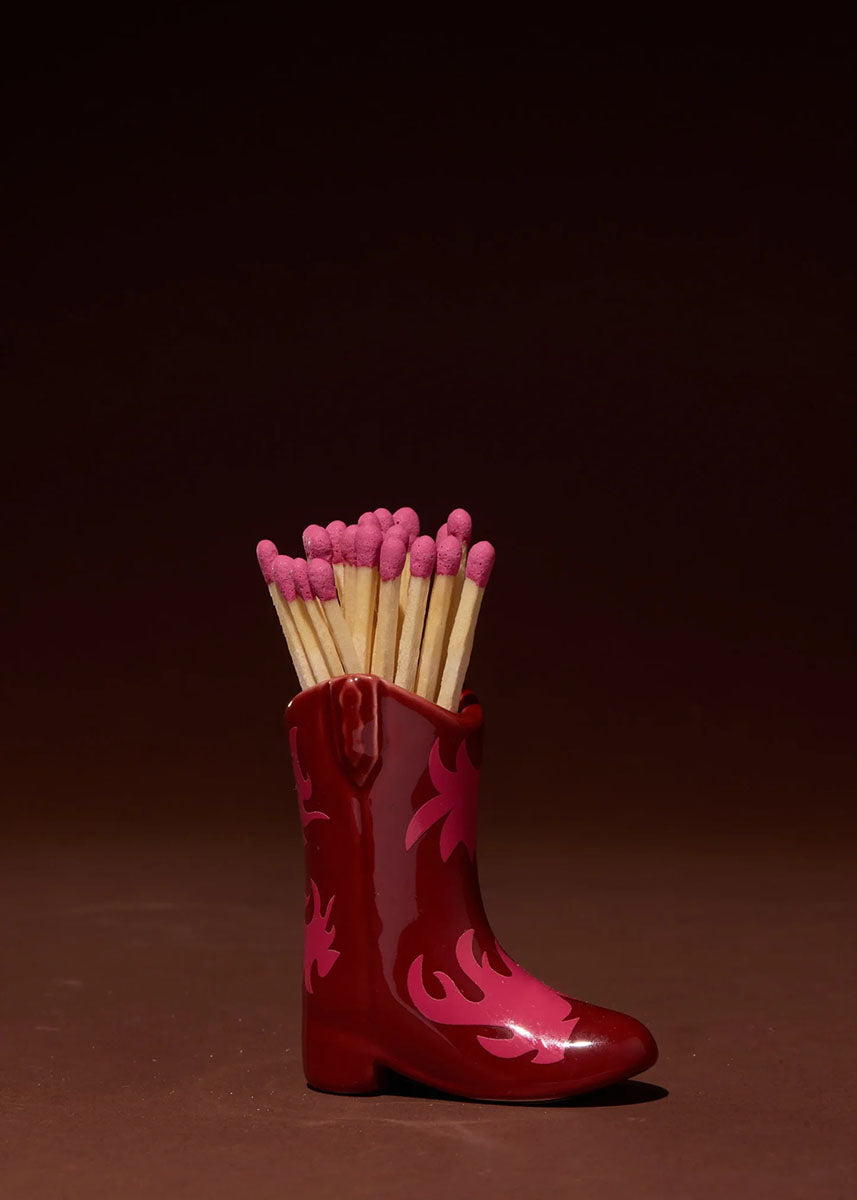 Cowboy Boot Match Holder - Red & Pink Flame